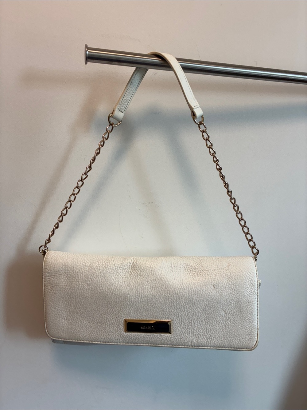 DKNY White Leather Chain-Handle Shoulder Bag